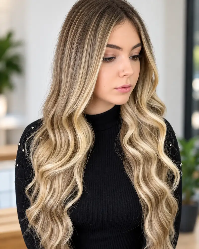 Cabello rubio con ondas suaves